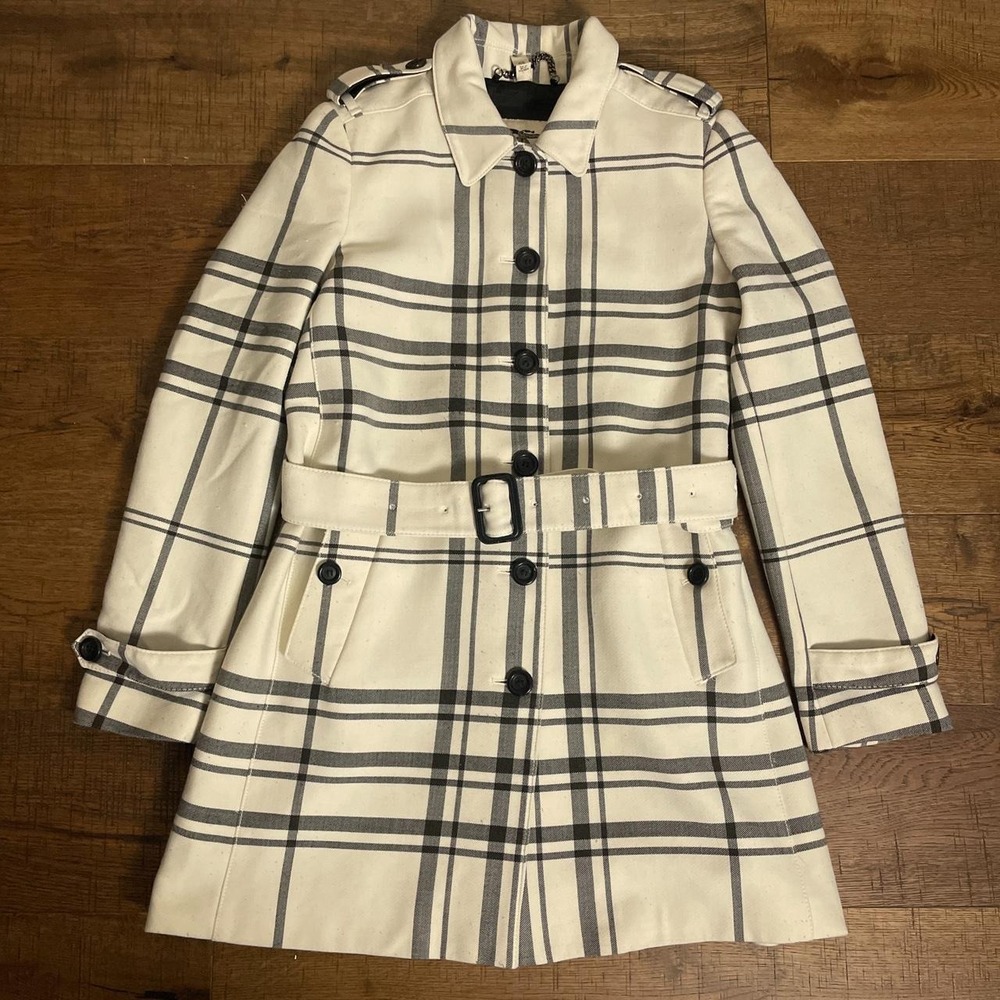 Burberry Trench Coat Womens 12 Cream Luxury Nova Check Belted Button Up